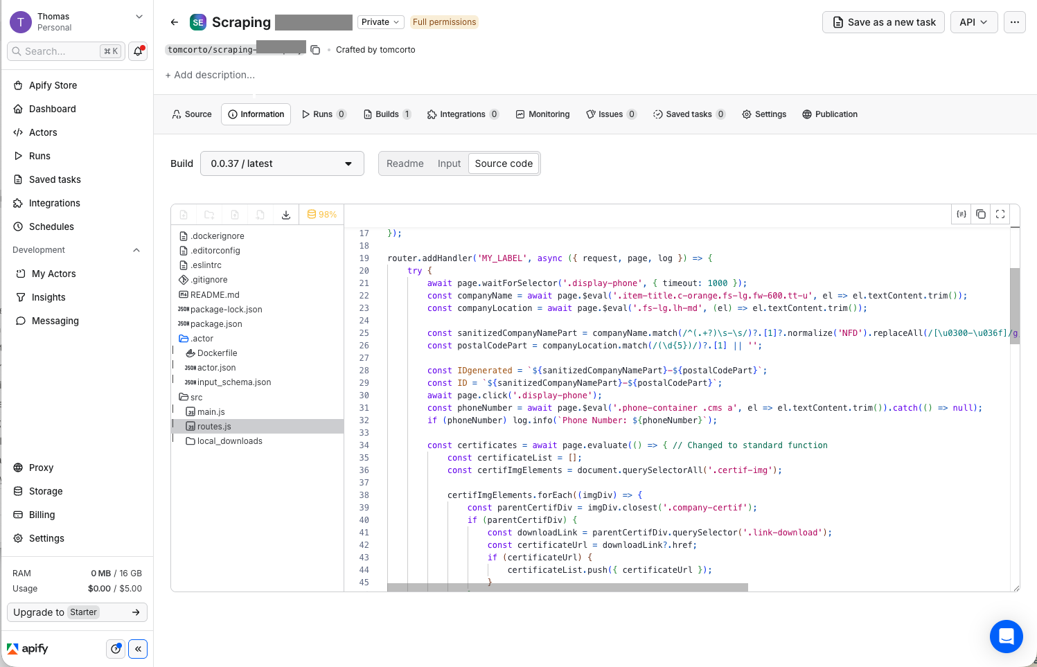 Custom scraper build — regex parsing